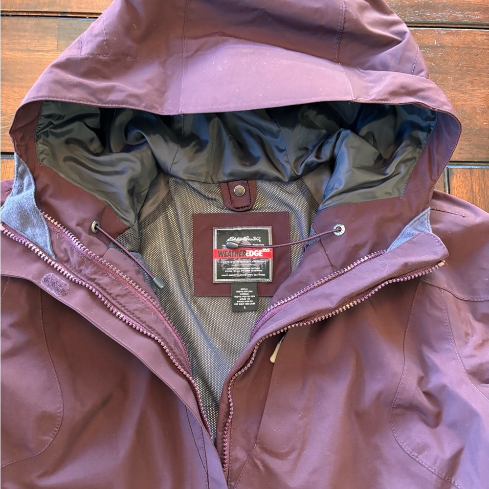 Eddie Bauer Weatheredge 365 Waterproof Plum Hooded Jacket Women’s Large - Picture 2 of 13